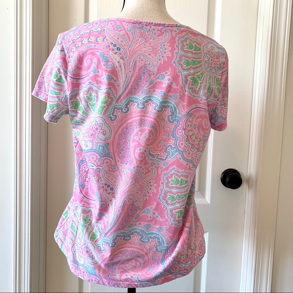 LAUREN RALPH LAUREN Pink Paisley Short Sleeved Top—SZ. Medium - Picture 3 of 8
